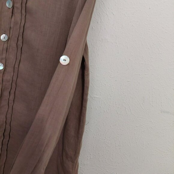 Match Point Tan Brown 3/4 Sleeve 100% Linen Tunic Top Coastal Grandma Small - Picture 6 of 10
